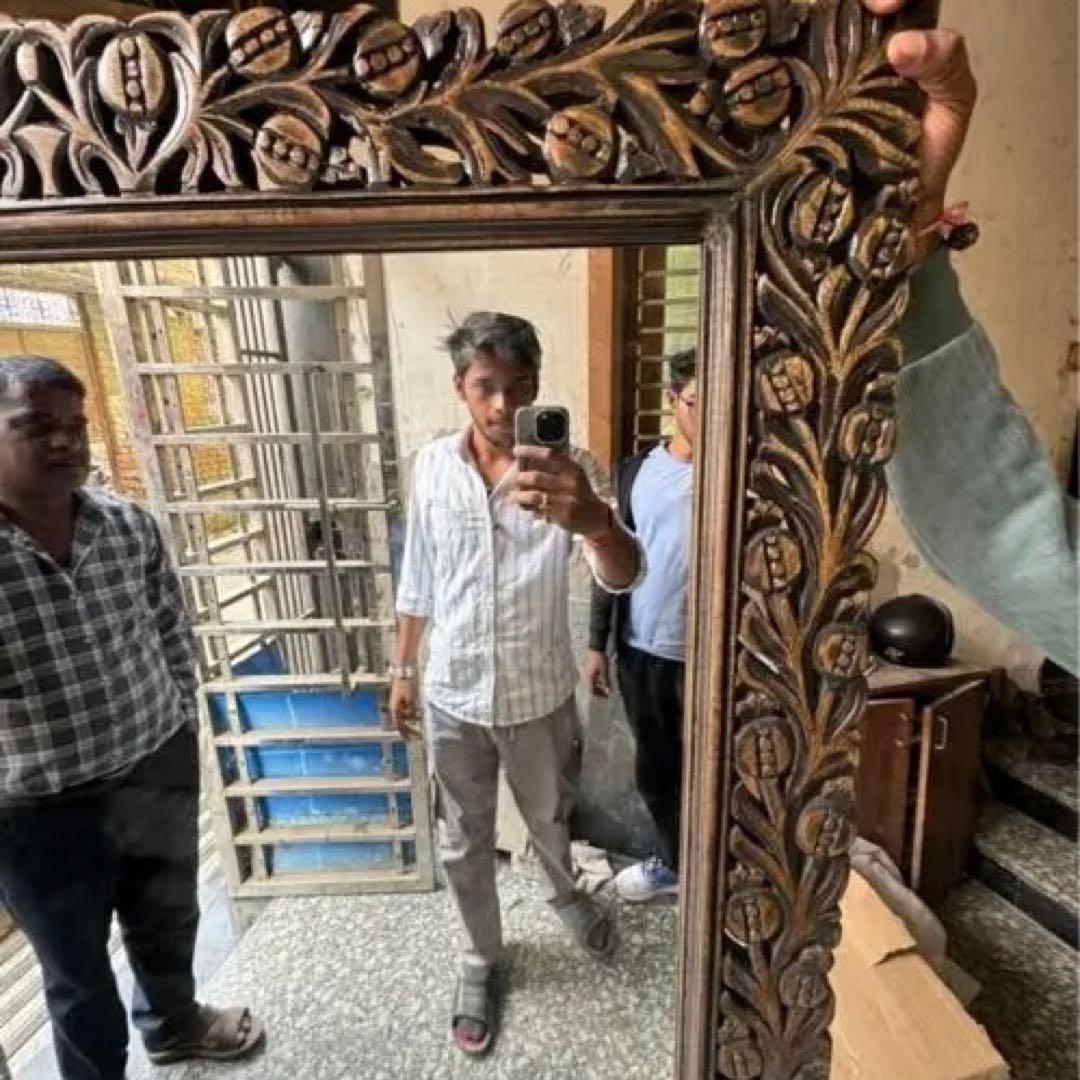 Louis　インド　手彫りのミラー　姿見