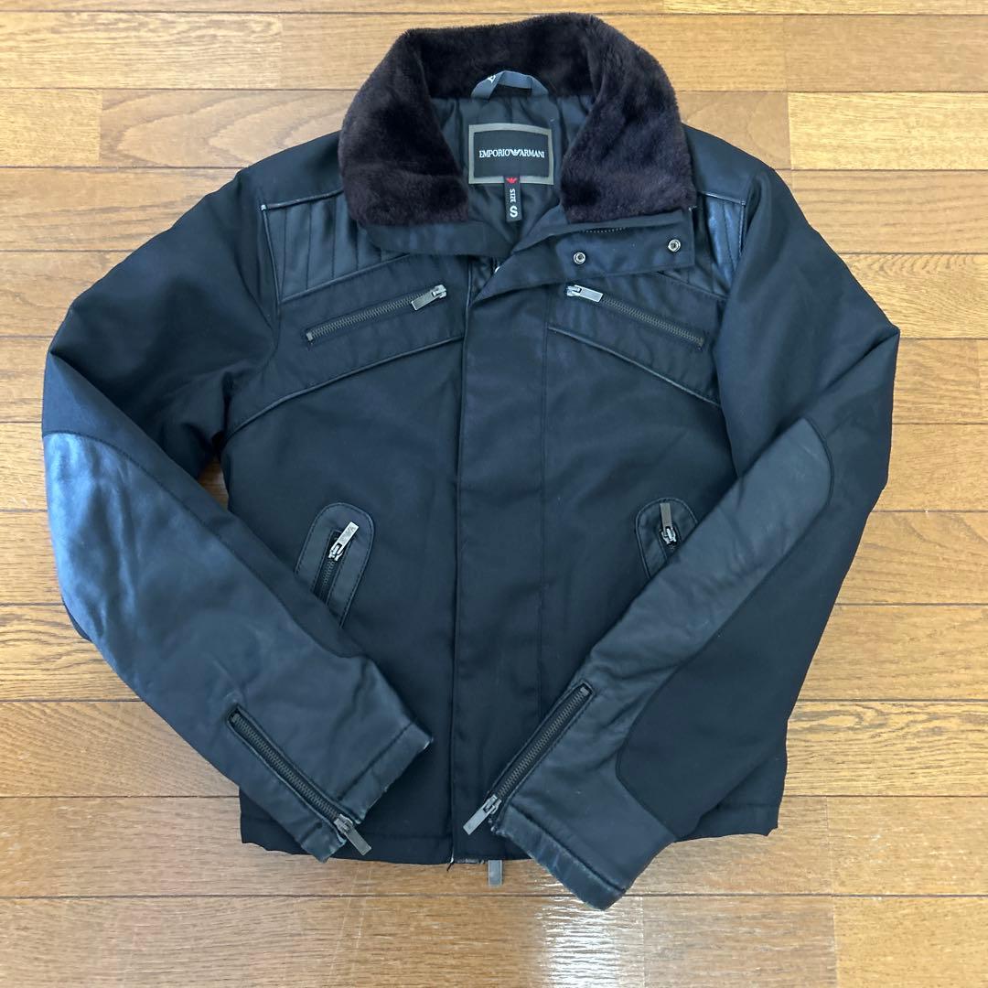 【yuyu】EMPORIO ARMANI ブラックレザージャケット S