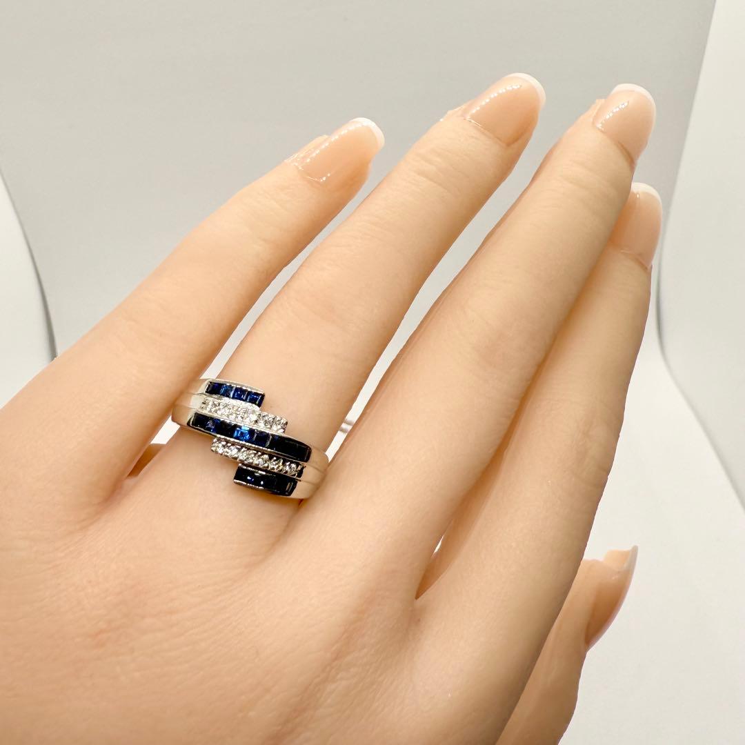 Pt900 ブルーサファイア 0.57ct ダイヤ 0.10ct リング