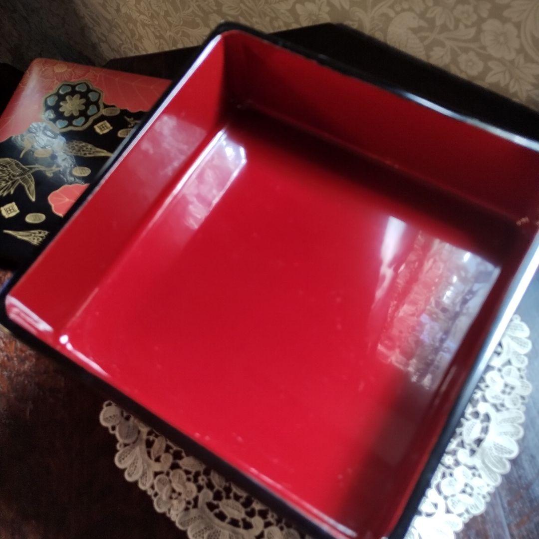 白木屋♥漆器 三段重箱 鶴と花♥重箱♥会津塗♥蒔絵♥