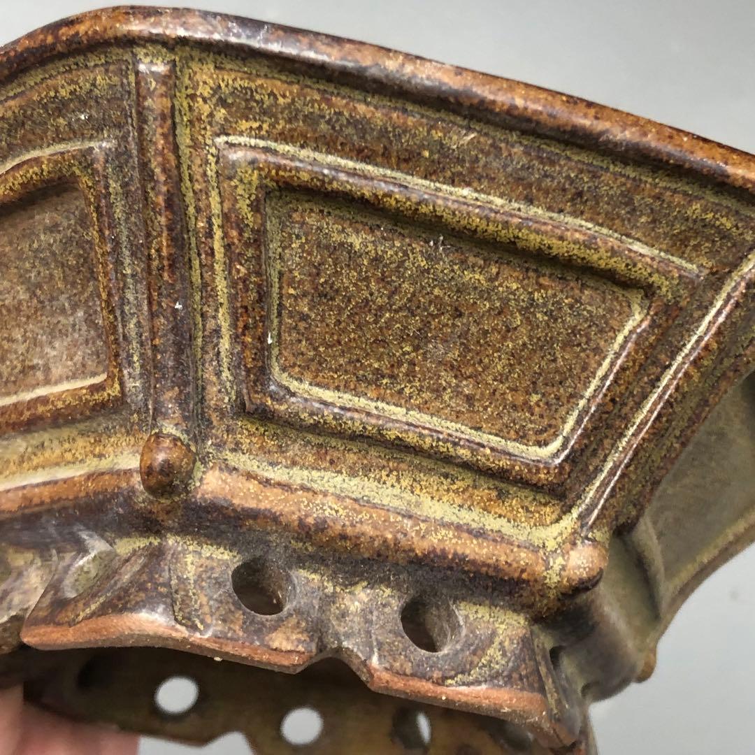 350.荞麦釉飾足六角鉢 盆栽鉢 植木鉢 14*15*5cm