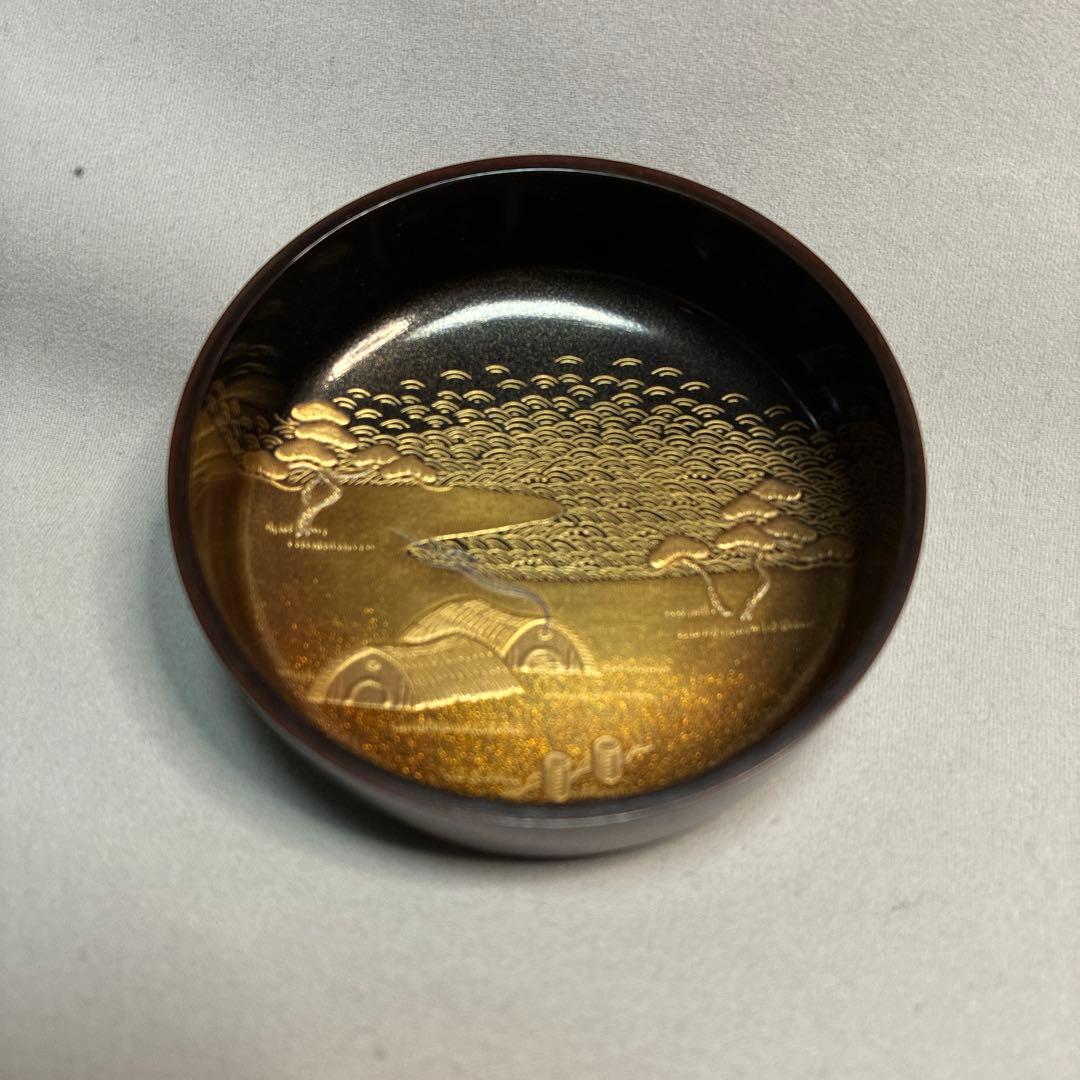 茶道具 村雨蒔絵　溜塗大棗　内側　塩釜　中古品