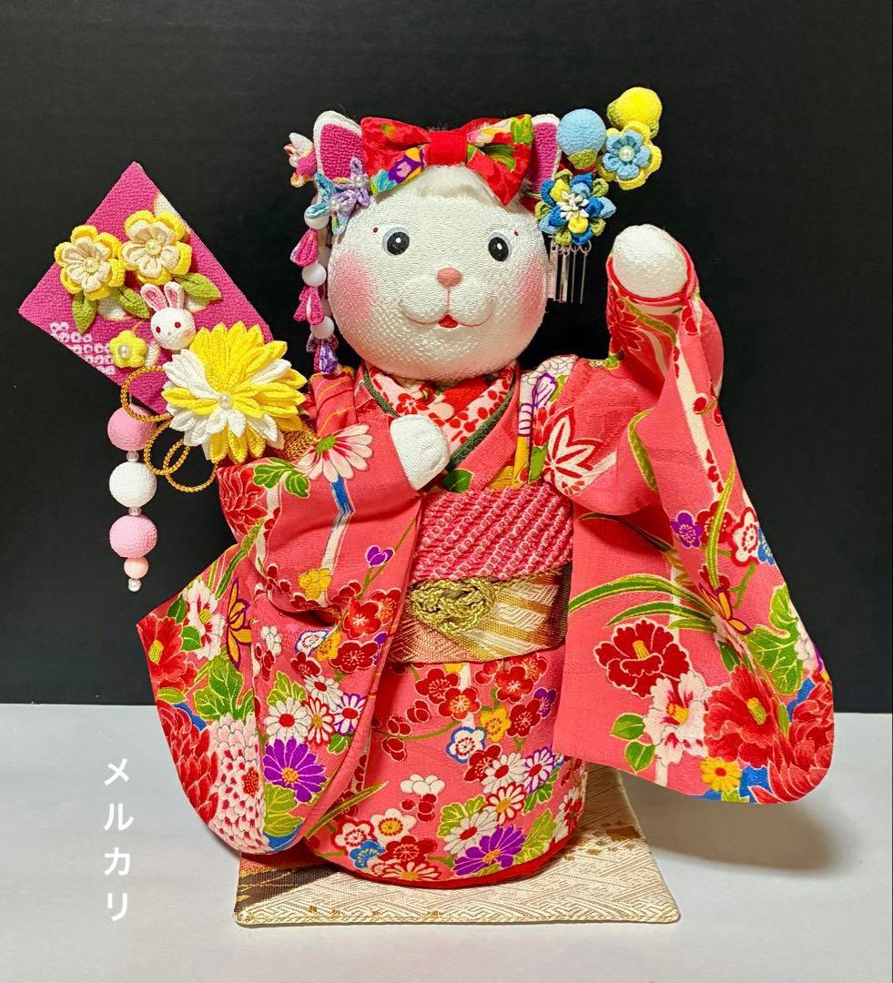 【ねこの創作人形】ちりめん細工　縮緬細工　招き猫　まねき猫　和風猫