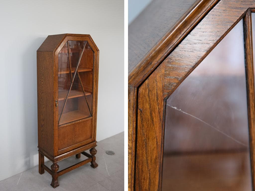 英国アンティークアールデコ様式キャビネット/木製本棚/食器棚/飾り棚91-134