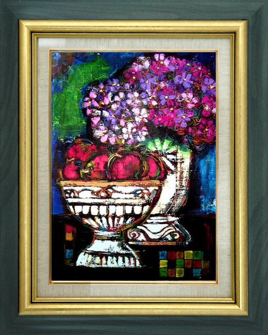 油絵 菅家令子 絵 絵画 インテリア uF6-063504 静物 花 果物 器