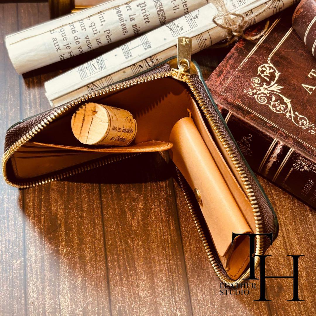 コードバン　ラウンドジップウォレット　レーデルオガワ　二つ折り　グリーン