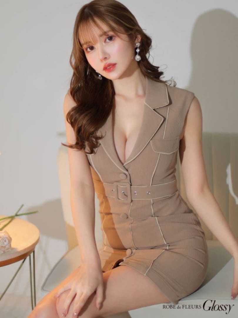 robe de fleurs glossy ドレス　S ベージュ　シュガー