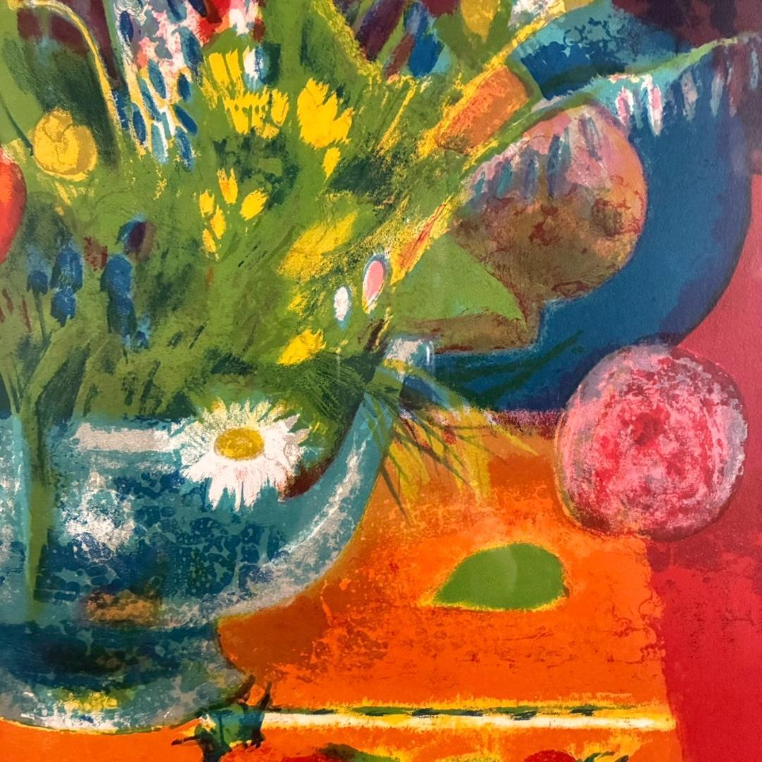 コロン V.Collomb「紅茶わかしとひなげし」リトグラフ 直筆サイン入り