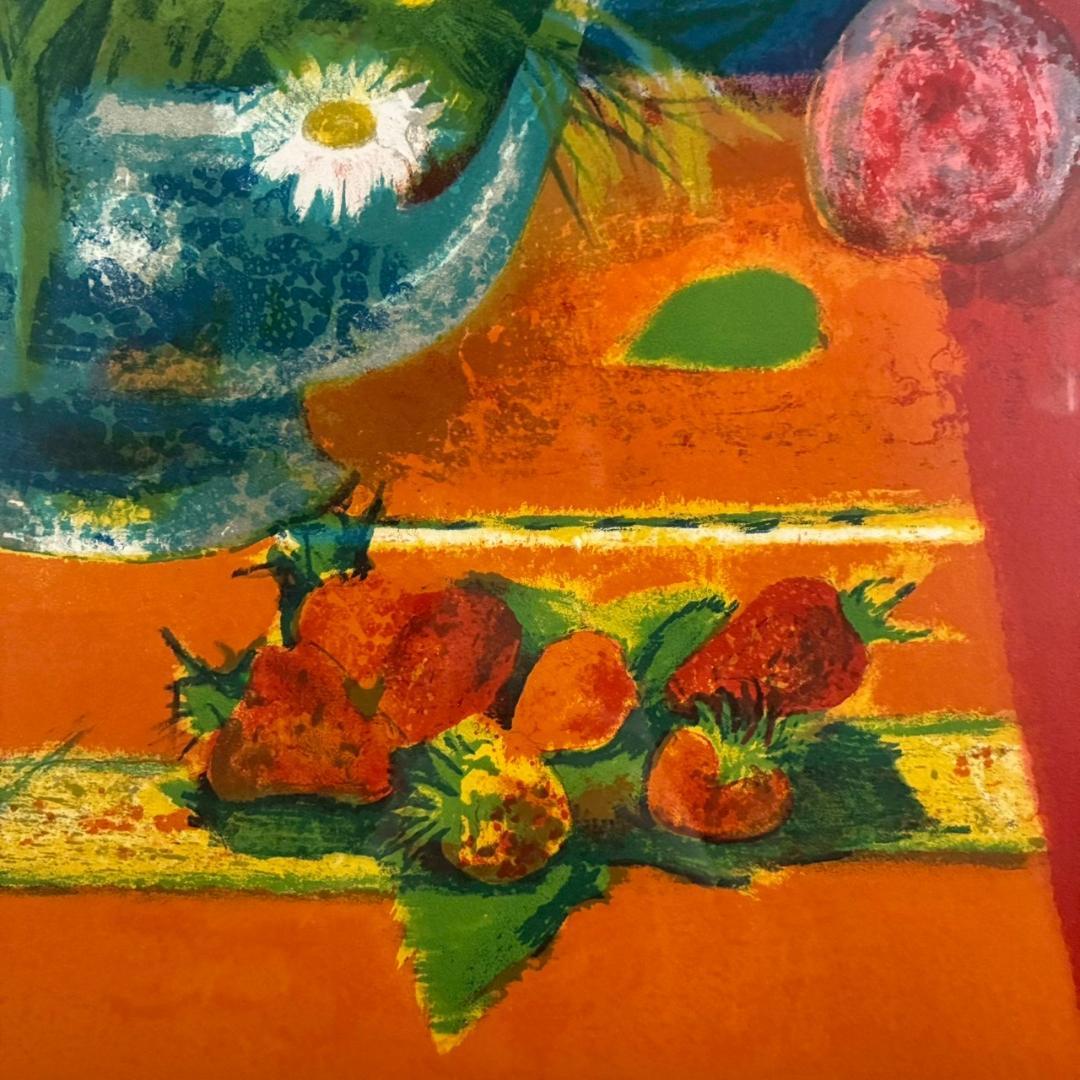 コロン V.Collomb「紅茶わかしとひなげし」リトグラフ 直筆サイン入り