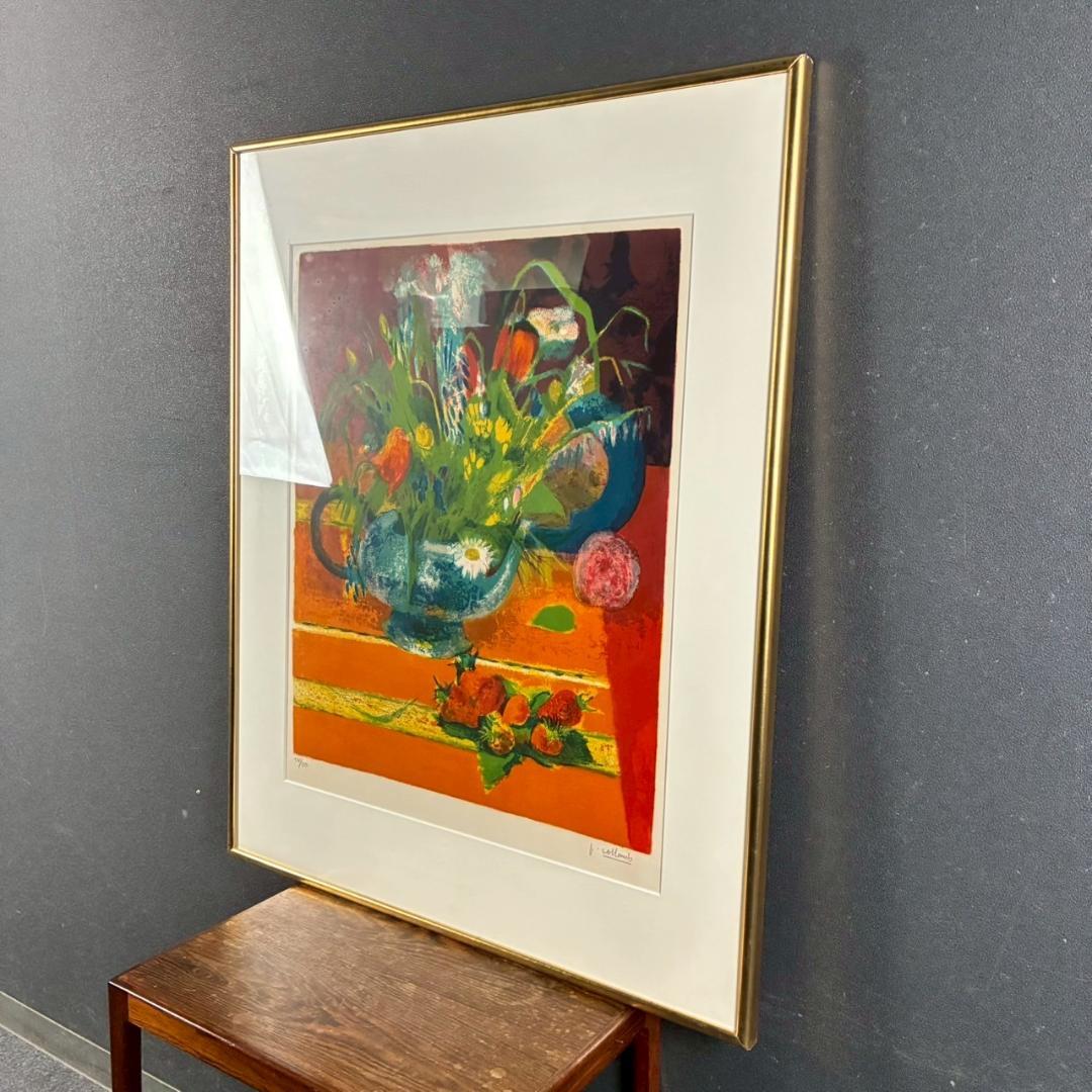 コロン V.Collomb「紅茶わかしとひなげし」リトグラフ 直筆サイン入り