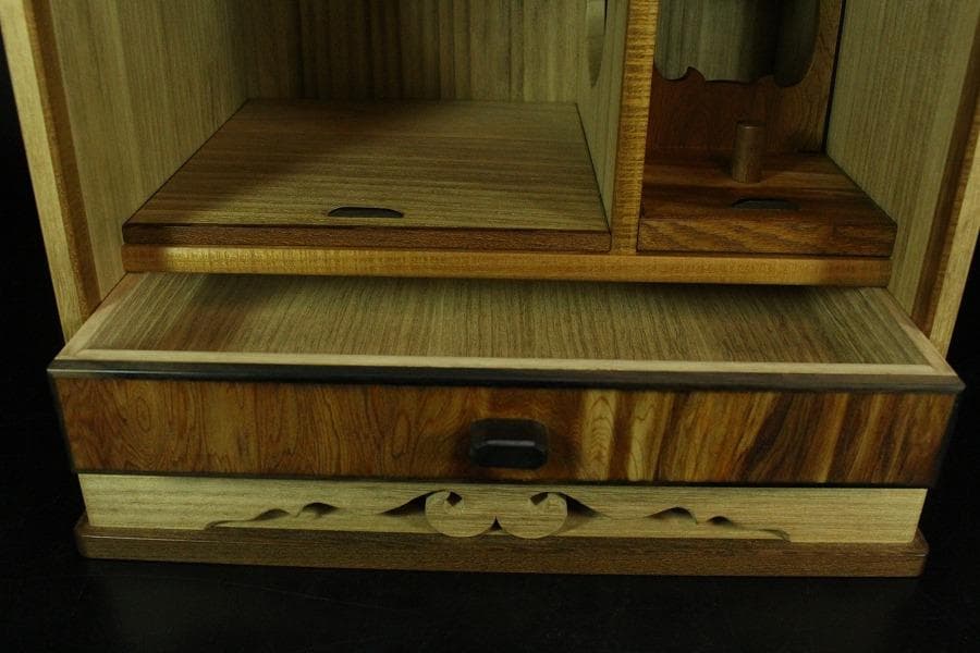煎茶 銘木 寄せ木 茶箱 器局 指物師 暲尚斎 古希作 共箱(K-YC503)