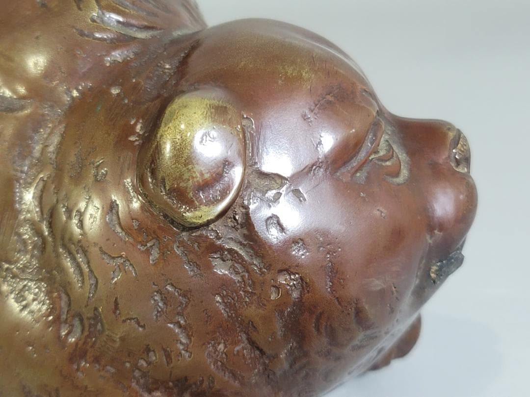 可愛い 遊 犬 置物 銅製 二件 DT592