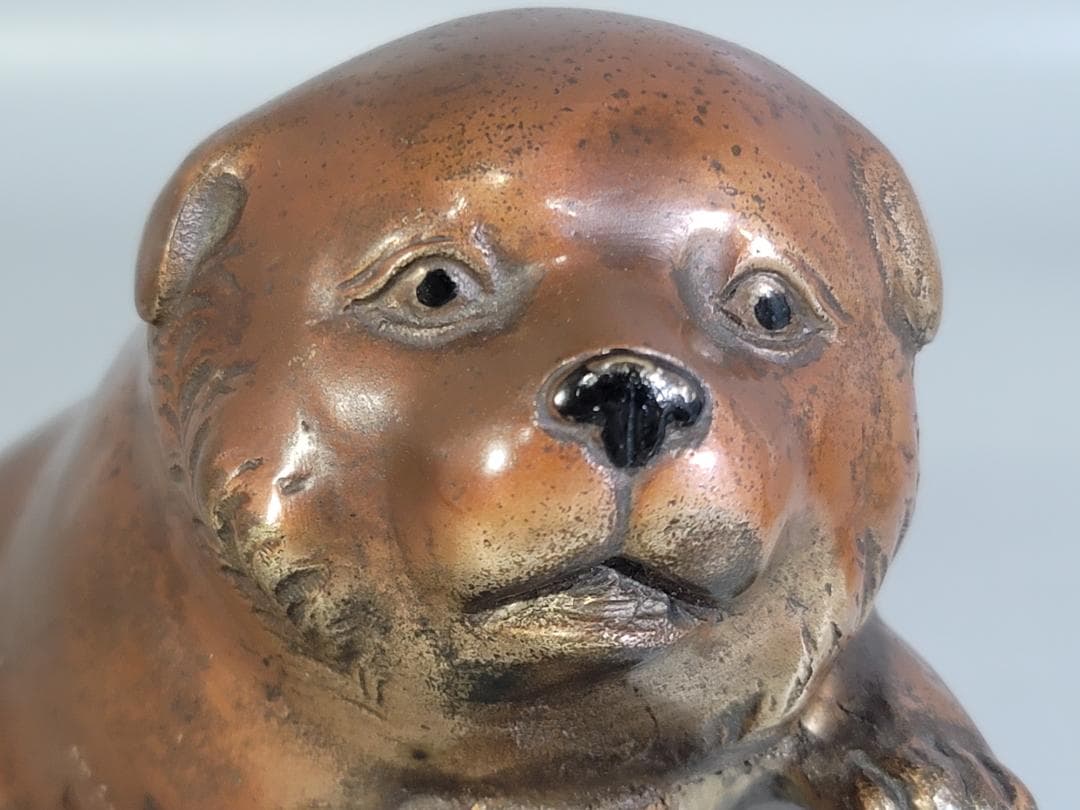 可愛い 遊 犬 置物 銅製 二件 DT592