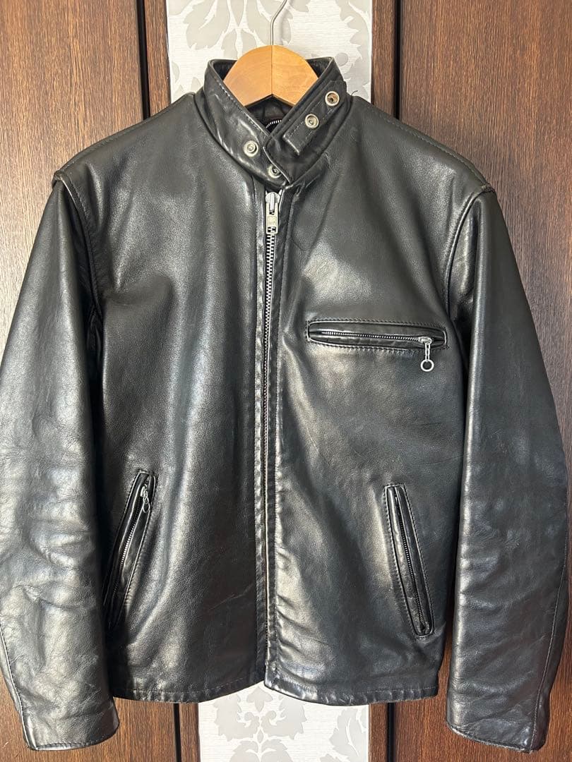 Schott ブラック シングルライダースジャケット 36