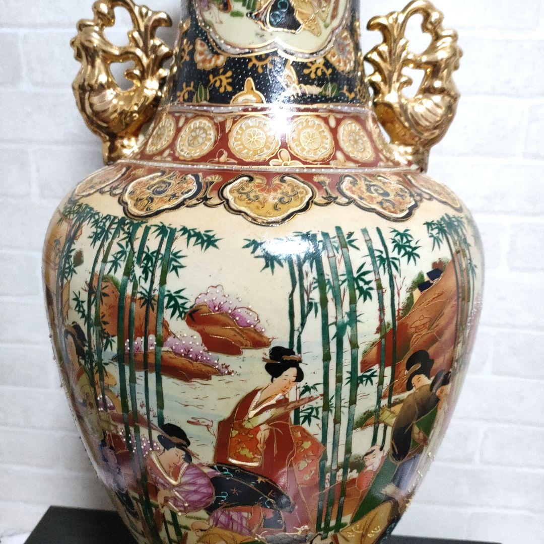 中国美術 大型飾り壺 双耳大花瓶 金彩 美人画 豪華爛漫 60cmサイズ