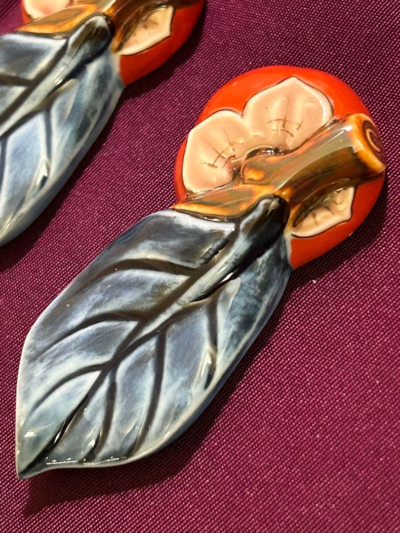 十四代 柿右衛門 柿葉形 箸置き 未使用品 3個 検 柿文