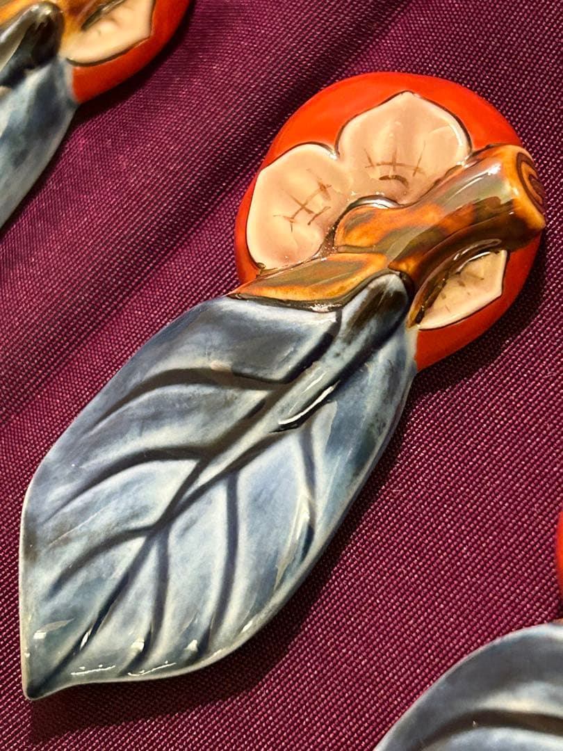 十四代 柿右衛門 柿葉形 箸置き 未使用品 3個 検 柿文