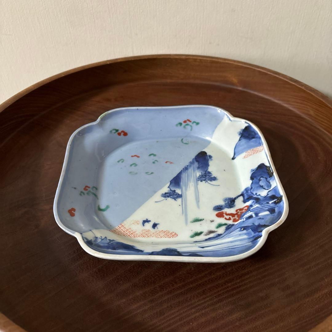 古伊万里染付 角皿 アンティーク　白磁　李朝　骨董　古道具　李朝