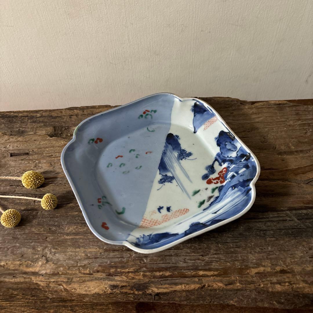 古伊万里染付 角皿 アンティーク　白磁　李朝　骨董　古道具　李朝