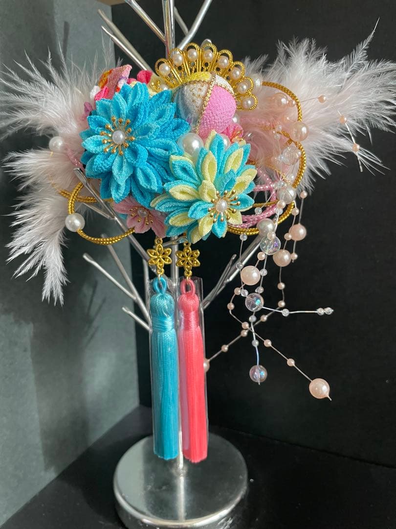 らおちゃん　犬用バレッタ　つまみ細工