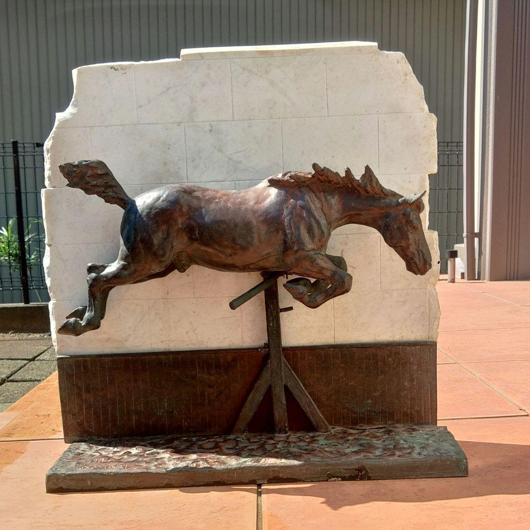 馬　置物　作家　銅製　大理石　1936年アンティーク　オブジェ　ハギ10