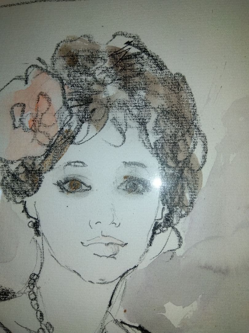 【ベルナール・シャロワ】　デッサン・アールヌーボー風 女性肖像画