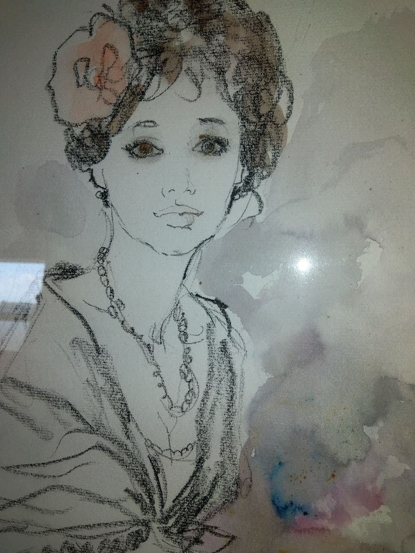 【ベルナール・シャロワ】　デッサン・アールヌーボー風 女性肖像画