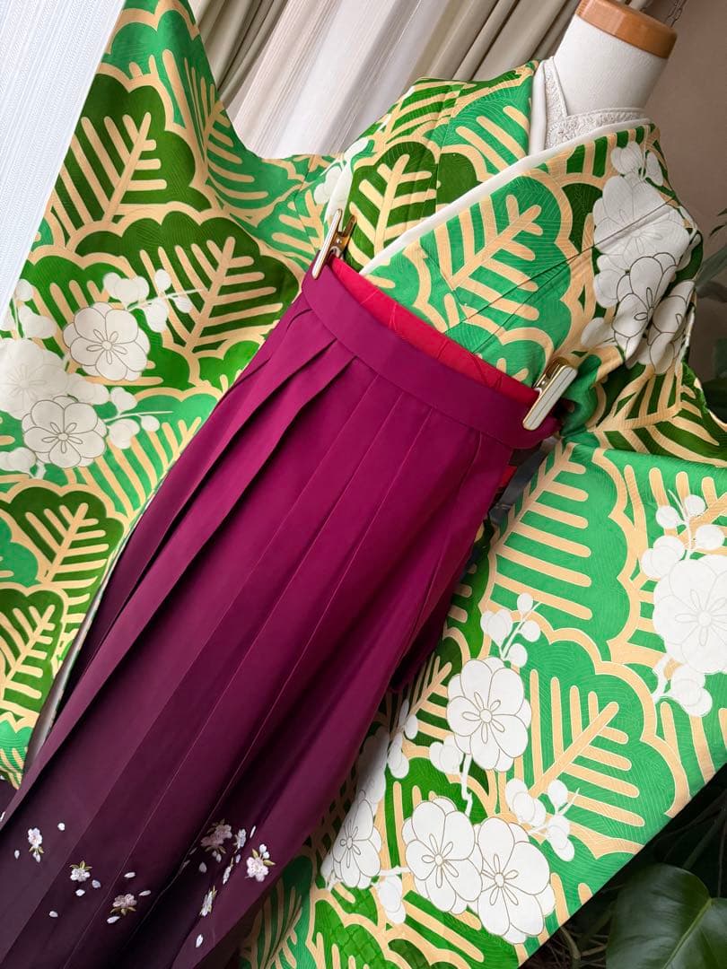 振袖フルセット グリーン×白×クリームイエロー×ゴールド 金駒刺繍