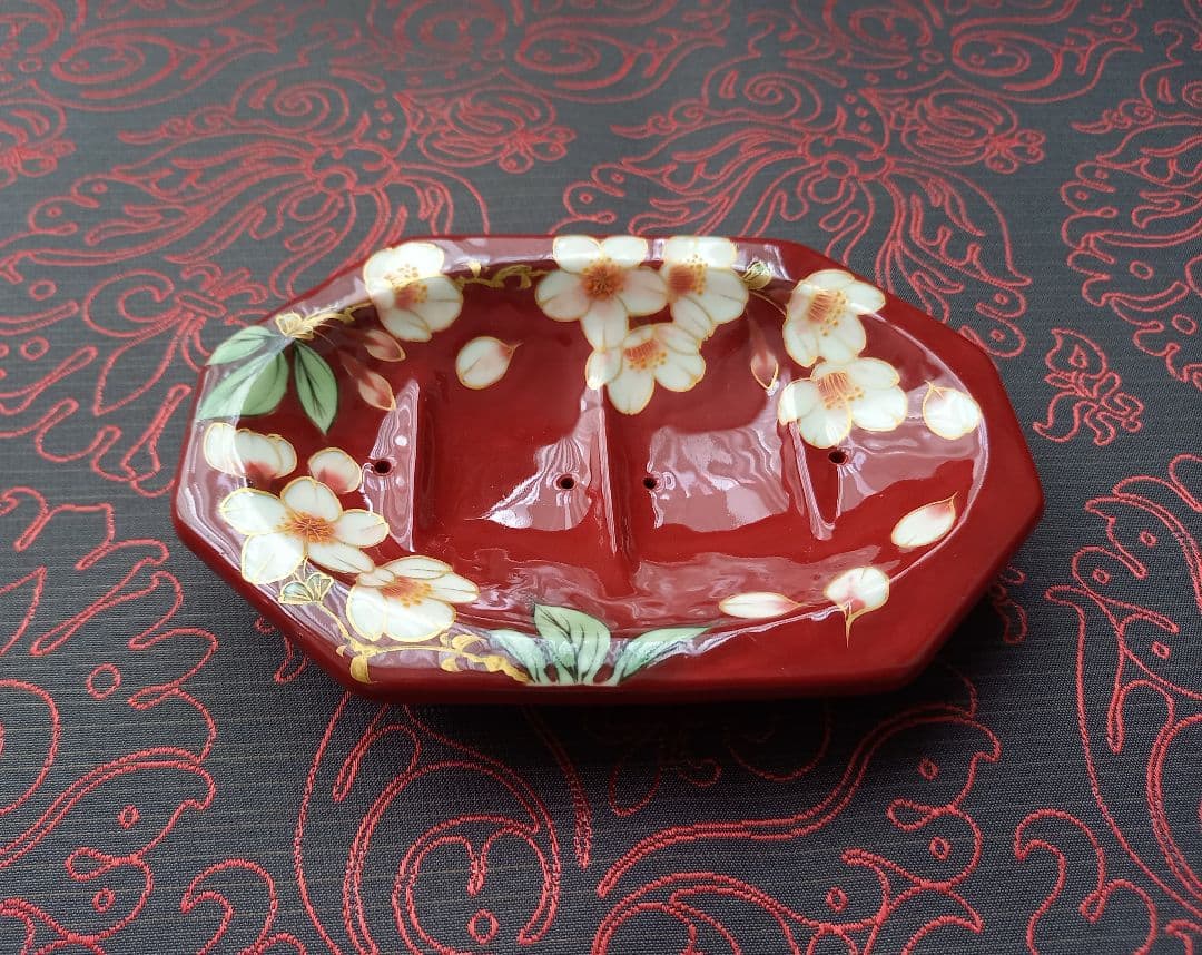 陶あん　京焼　清水焼　ソープディッシュ　石鹸受皿　桜柄