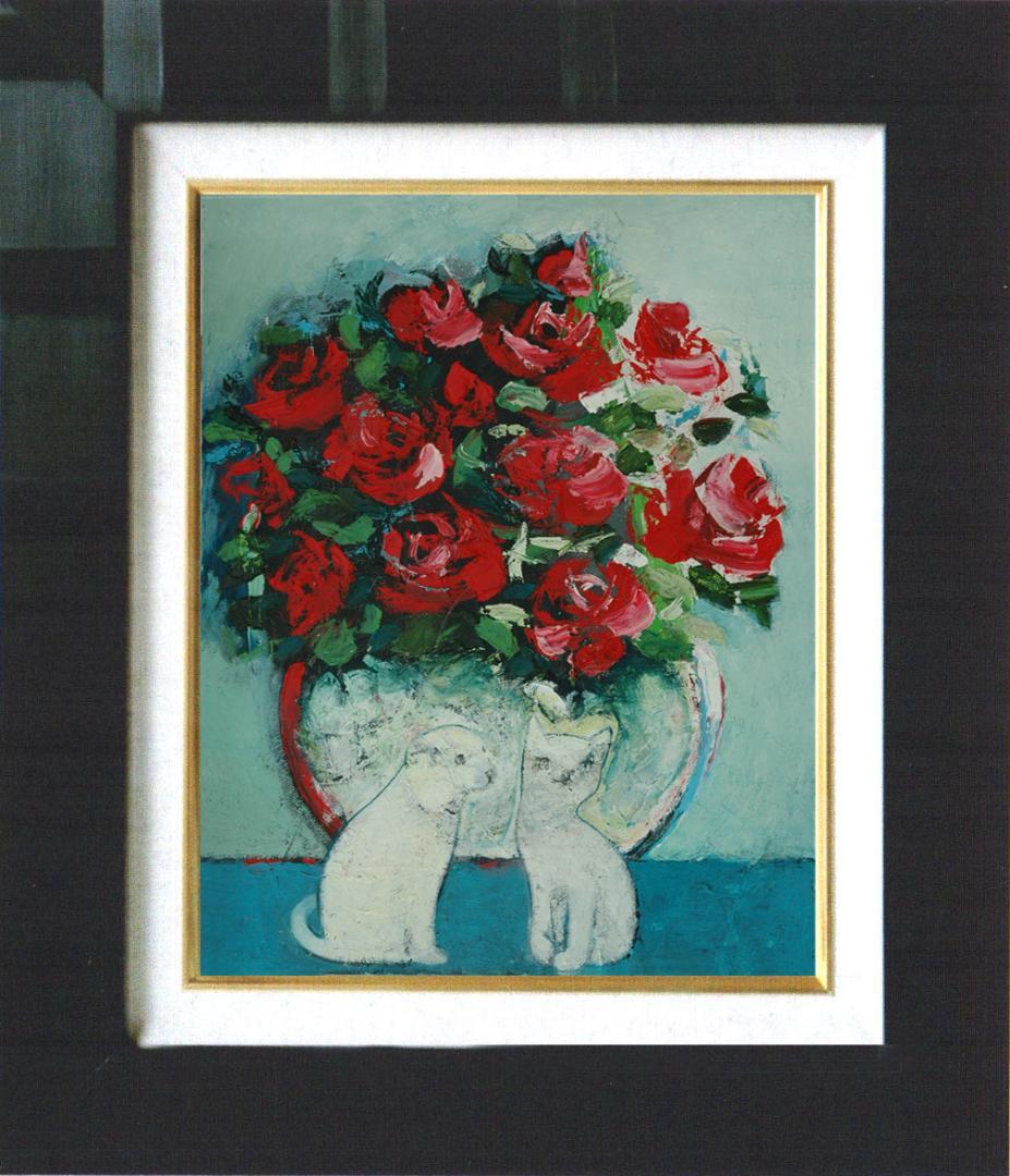 油絵 菅家令子 絵 絵画 インテリア uF6-070619 可愛い子猫と子犬