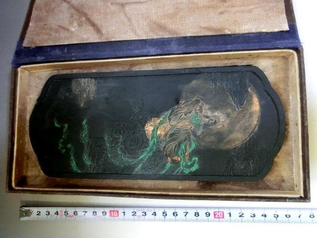 墨■中国墨【嫦娥奔月】天女様 花唐草 古墨 唐墨 書道道具 時代物 高級品銘墨■
