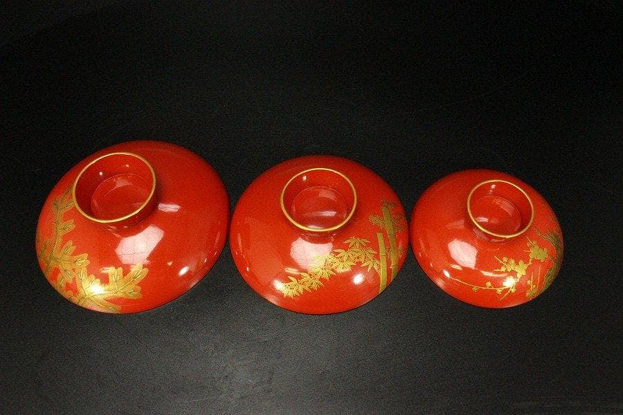 極上 吉祥 寿老人物紋 蒔絵 三碗 盃 旧家蔵出