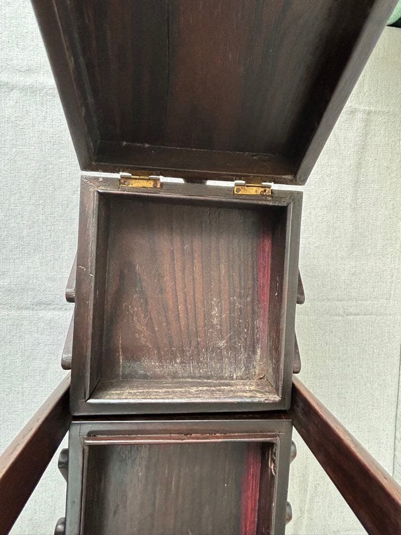 木製彫刻 裁縫箱 小物入れ 収納ボックス レリーフ アンティーク シンガポール