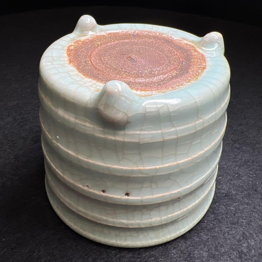 中国元時代　七官青磁　上手　銀火屋香炉　木箱付　東Y7-1203☆2Fトサオ