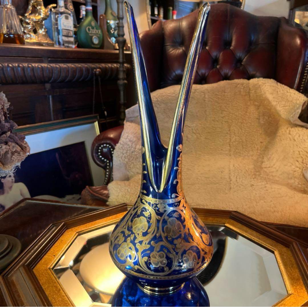 湯布院アンティーク イタリア 金彩花瓶 フラワースタンド ハンドメイド