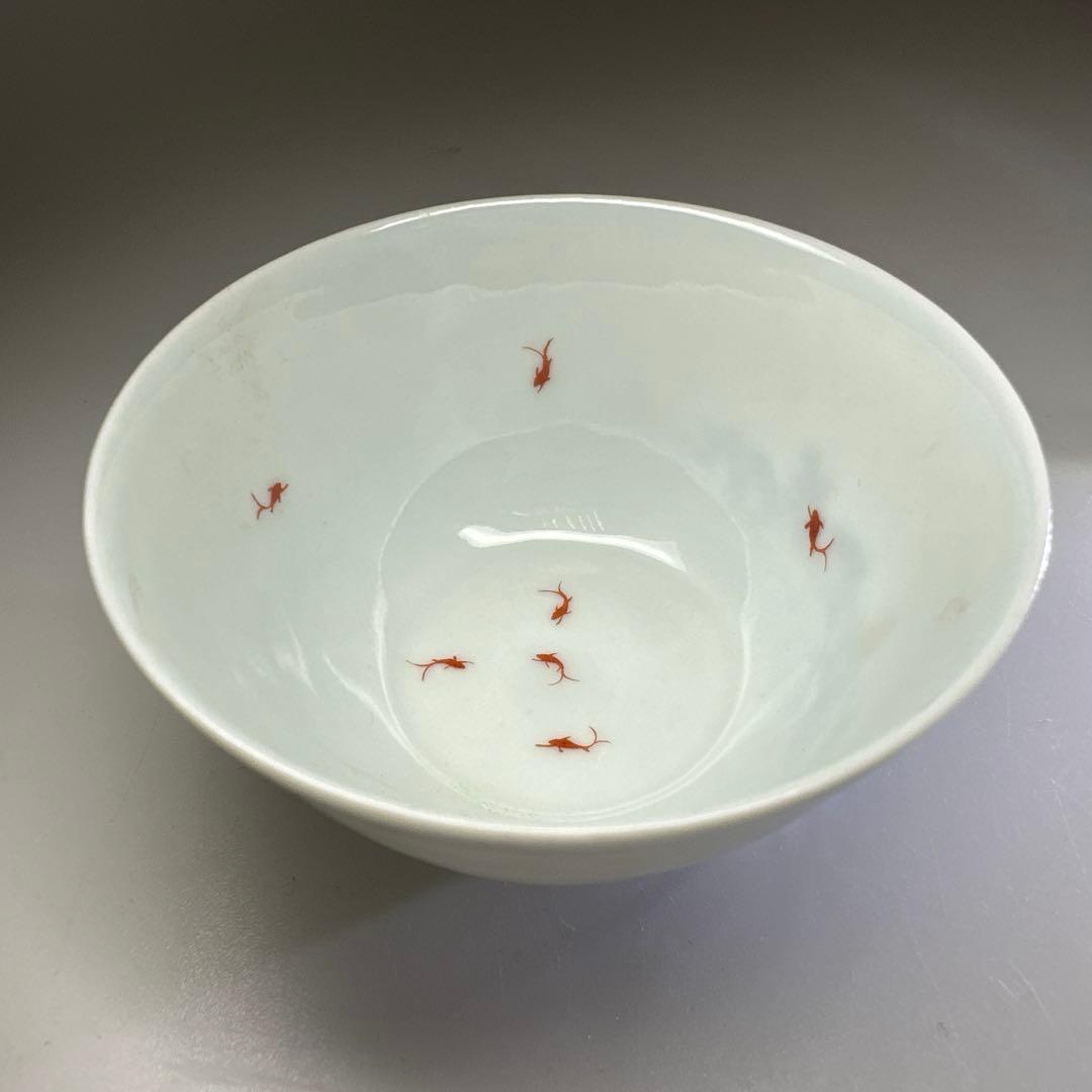 中国古玩　慶宣堂製豆彩金魚文盃　口径7.4㎝ 東Y7-0414②