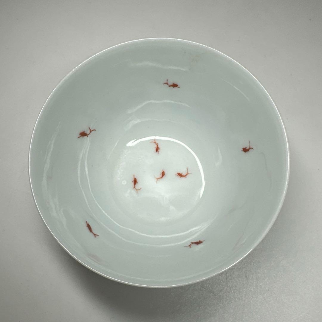 中国古玩　慶宣堂製豆彩金魚文盃　口径7.4㎝ 東Y7-0414②
