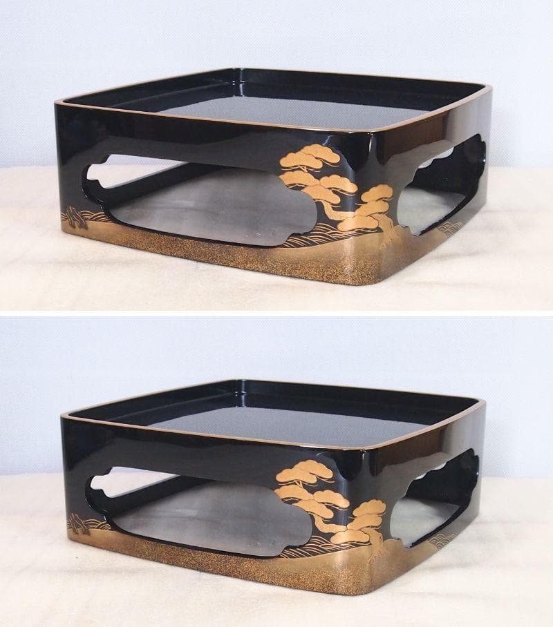 【高級・良品】輪島塗 五島屋謹製 光甫作 松島蒔絵 四段重箱 台付き 山水蒔絵