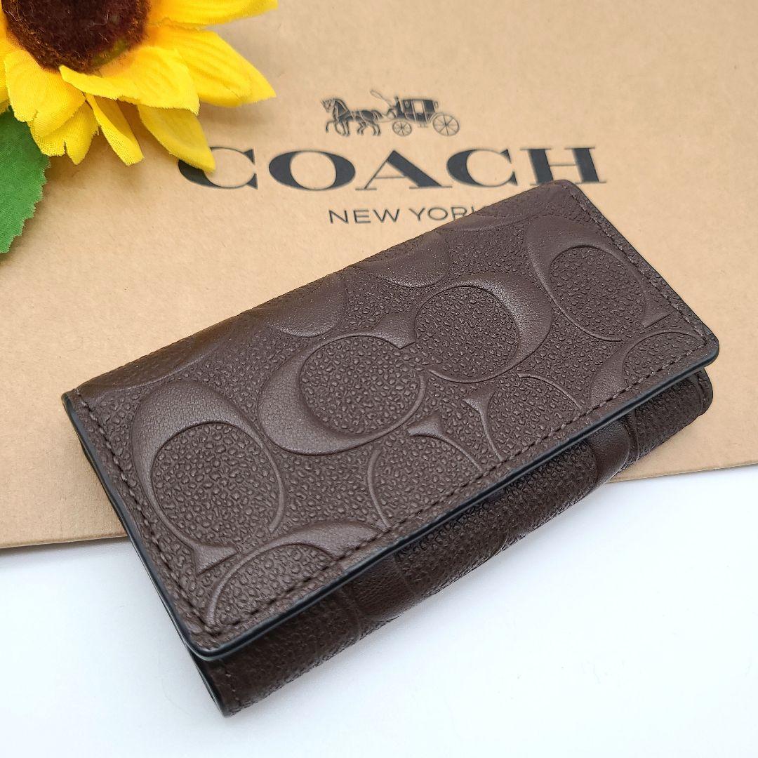 COACH キーケース 新品 ブラウン シグネチャー新作 レザー メンズ