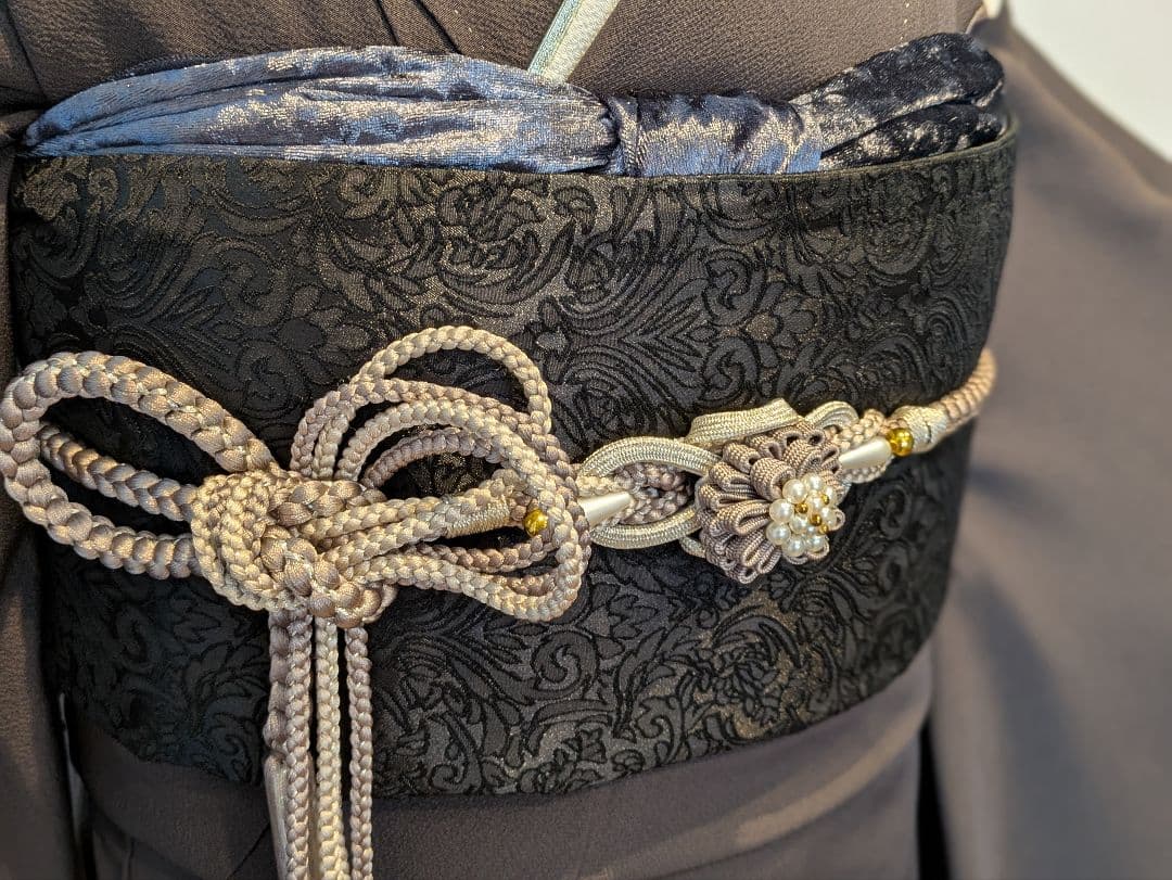 振袖フルセット 身丈152裄63.5 チャコールグレー 黒 金彩 成人式 逸品