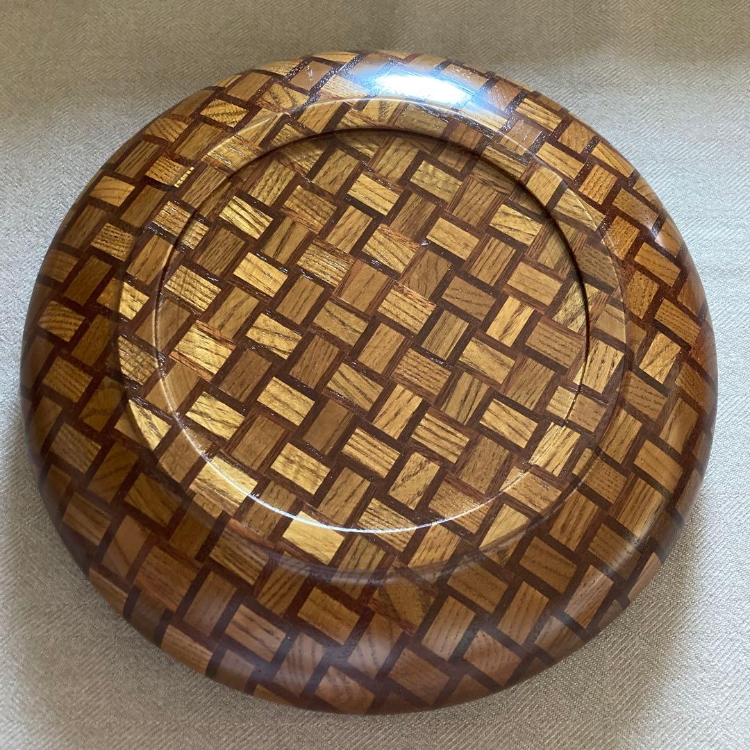 寄木細工　丸盆　浅皿　菓子器