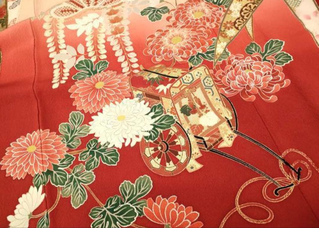 振袖 フルセット6点サイズS〜M 手描き　御所車枝花文　暈し染め　金銀彩　正絹