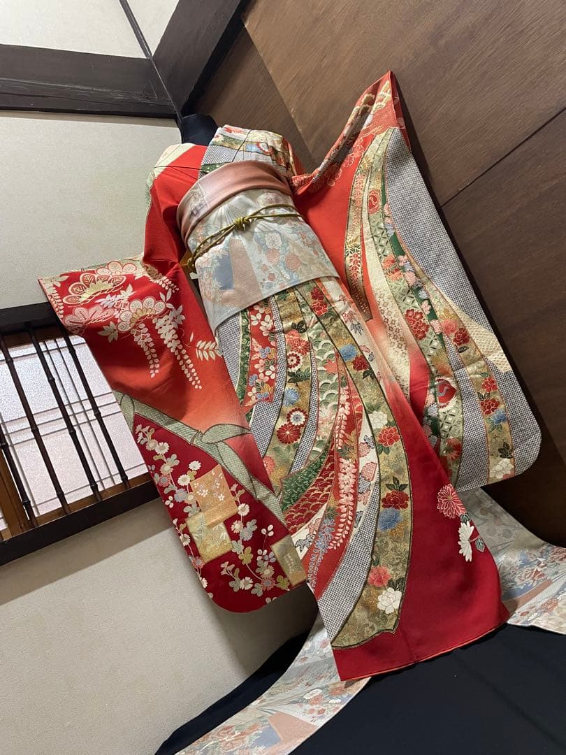 振袖 フルセット6点サイズS〜M 手描き　御所車枝花文　暈し染め　金銀彩　正絹