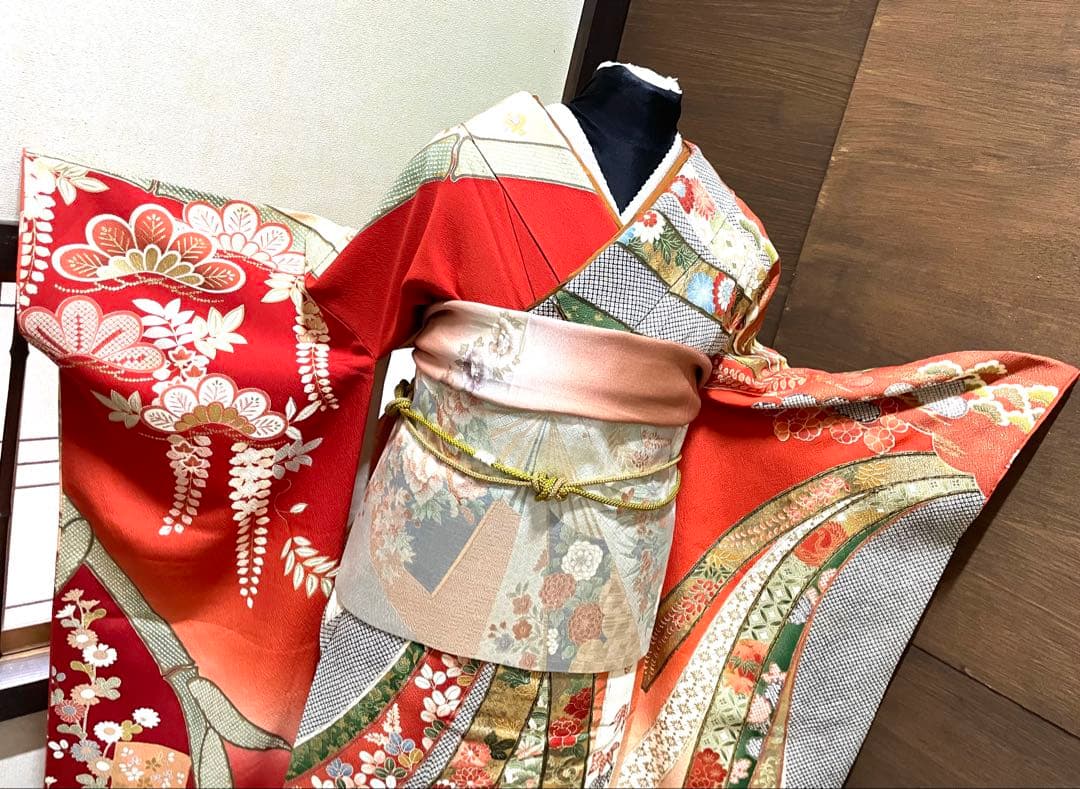 振袖 フルセット6点サイズS〜M 手描き　御所車枝花文　暈し染め　金銀彩　正絹