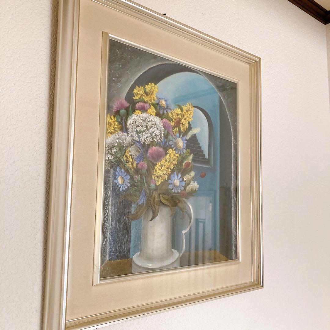 油絵　花　アンティーク　ヴィンテージ　油彩　インテリア　額縁　原画　一点物　作家