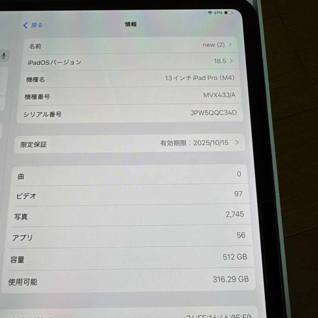 iPad Pro(M4) 13インチ 512GB