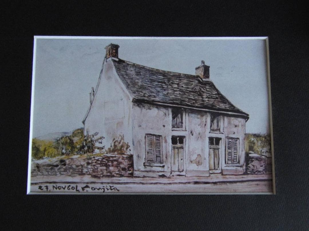 藤田嗣治、「Villiers-le-Bacle」、希少画集の額装画、人気作品