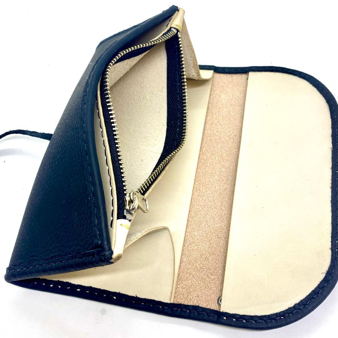 ‼️SALE‼️本革 セミロング財布フラワーコンチョ　BKブラック黒　革紐タイプ