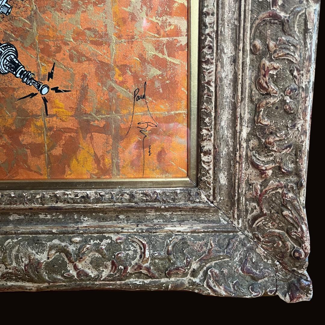 アンティークフレームの金彩墨絵