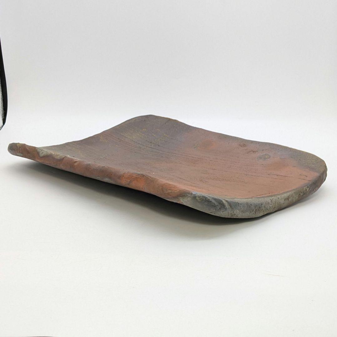 武用真 備前焼 木目四方皿 叩き皿 四方平鉢 食器 大皿 隅切角皿 盛り皿 和食